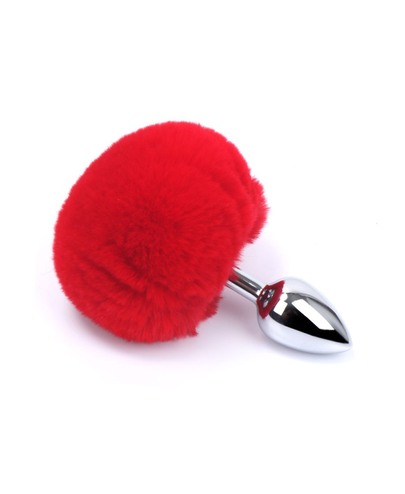 Plug anal aluminium avec pompon rouge Taille S 